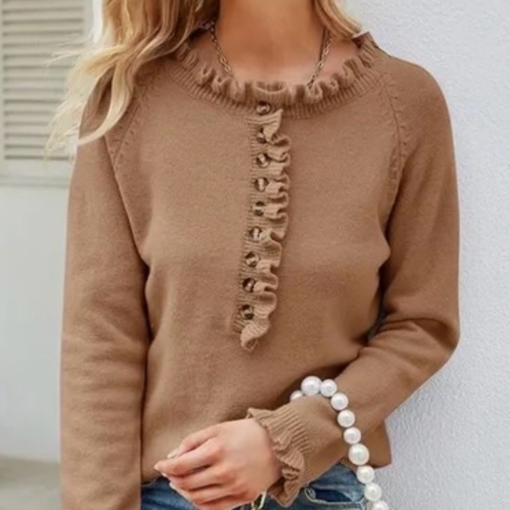 ECOWISH Tiered Ruffled Knit Sweater Medium